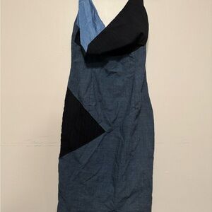 Stylish Blue and Black Women's A-symetrical Dress